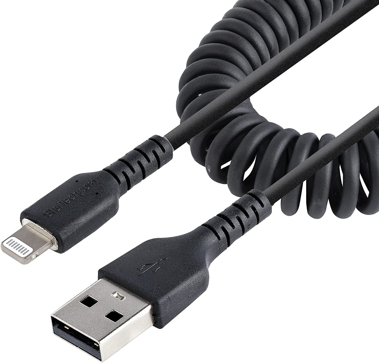 StarTech.com 1m (3ft) USB to Lightning Cable, MFi Certified, Coiled iPhone Charger Cable, Black, Durable TPE Jacket Aramid Fiber, Heavy Duty Coil Lightning Cable (RUSB2ALT1MBC) 1m / 3ft USB-A
