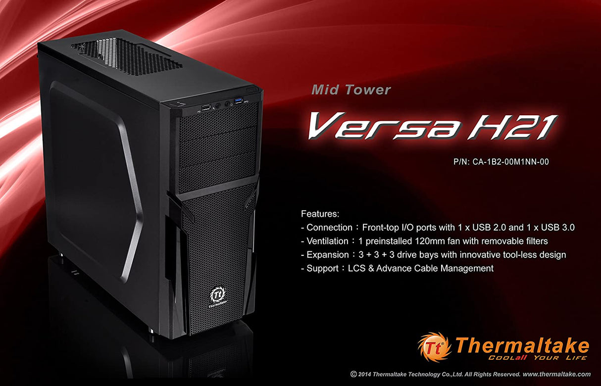 Thermaltake Versa H21 SPCC ATX Mid Tower Computer Chassis CA-1B2-00M1NN-00,Black