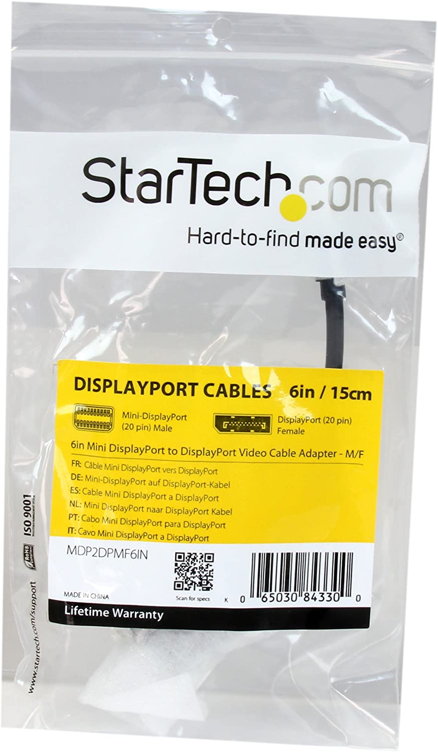 StarTech.com Mini DisplayPort to DisplayPort Adapter - 4K x 2K UHD Video - Mini DP to DP Converter - Mini DisplayPort to DisplayPort 1.2 Adapter - mDP PC/Computer to DP Monitor/Display (MDP2DPMF6IN) 6in / 15cm Black
