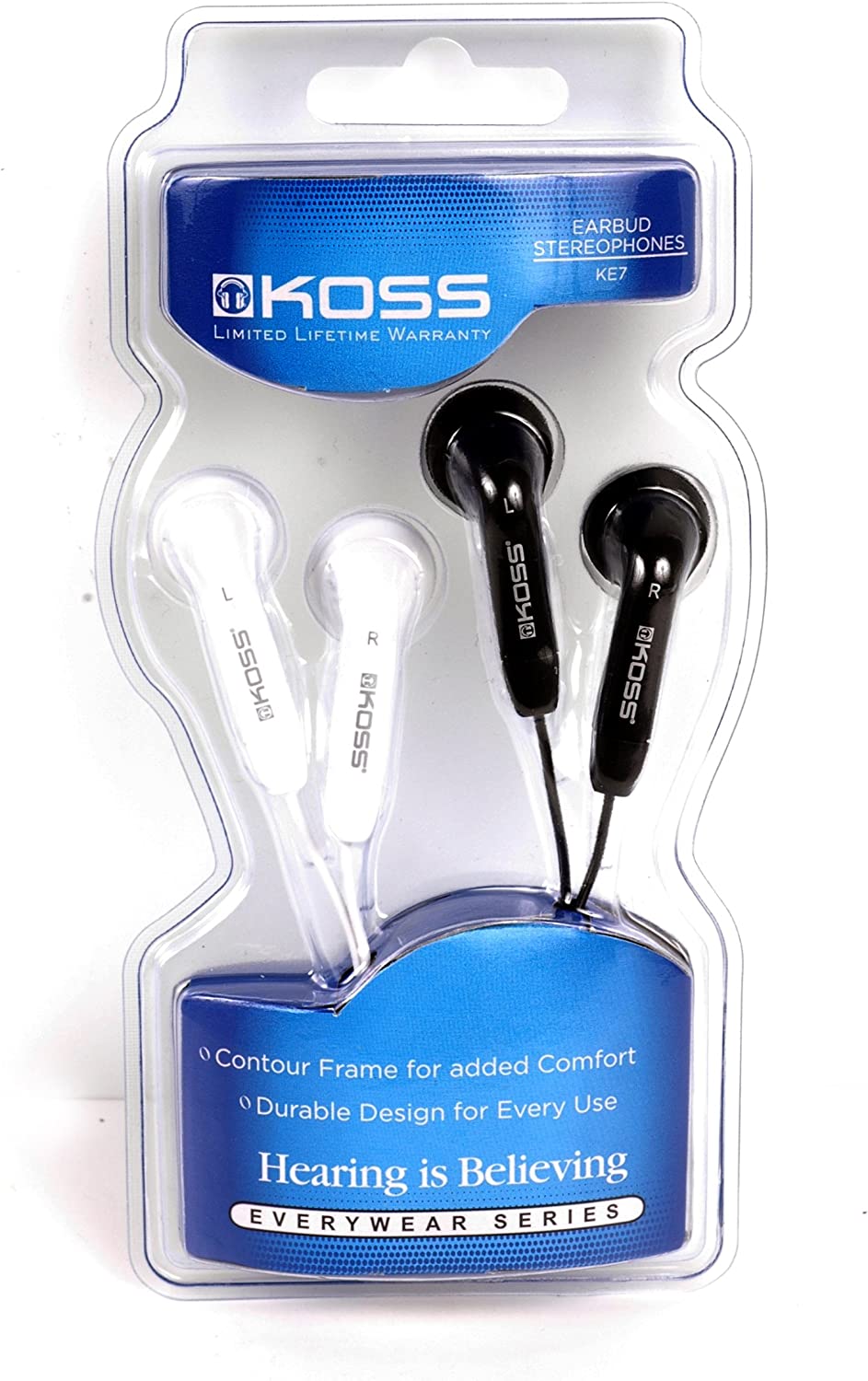 Koss KE7 Earbuds Stereophone Combo Pack,Black and white Standard Packaging