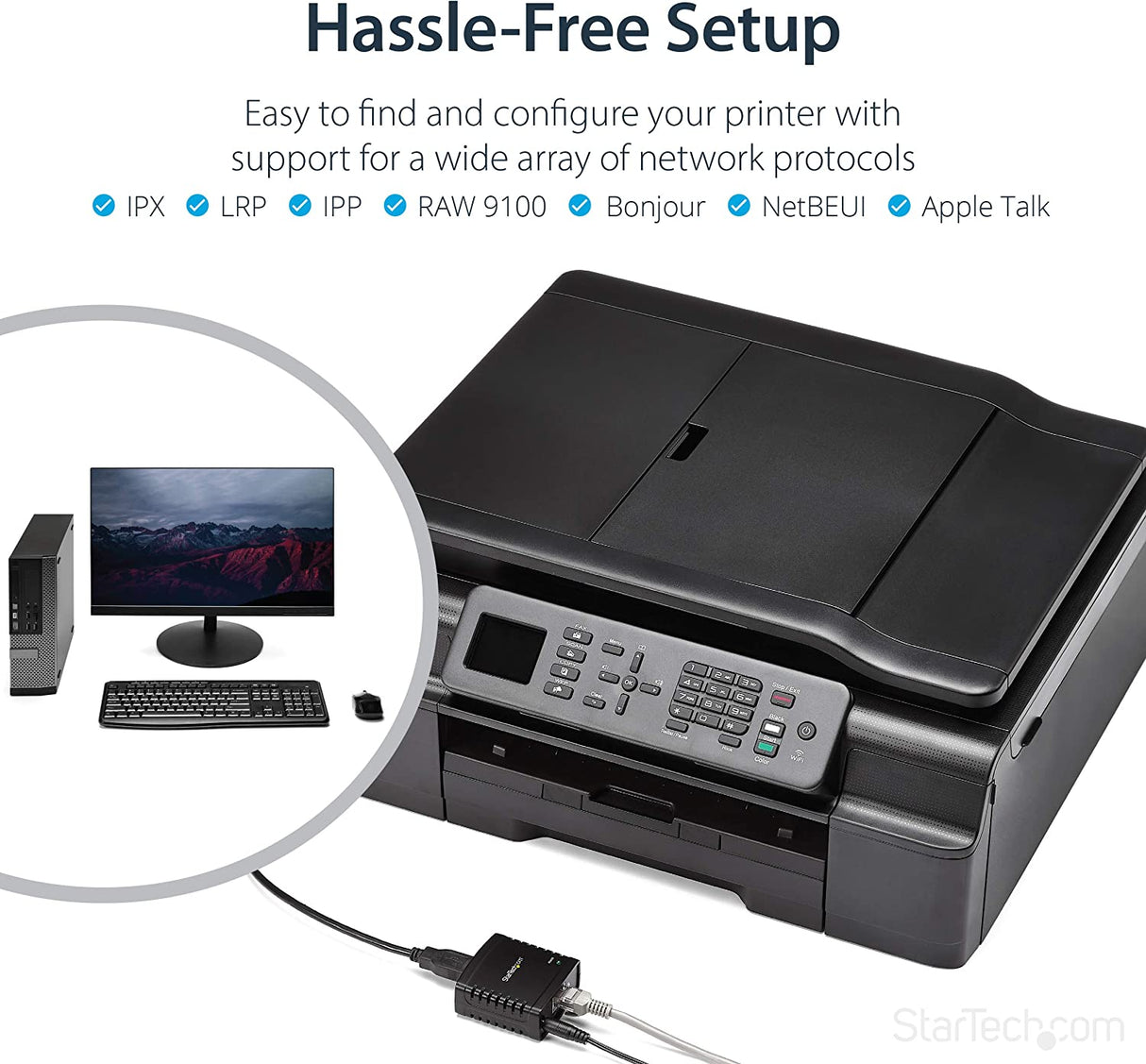 StarTech.com 10/100Mbps Ethernet to USB 2.0 Network Print Server - Windows 10 - LPR - LAN USB Print Server Adapter (PM1115U2)