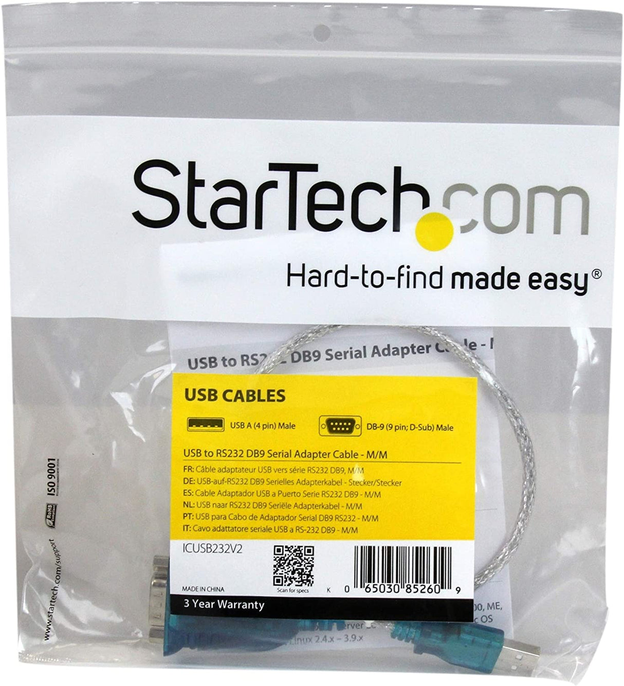StarTech.com 1 Port USB to Serial RS232 Adapter - Prolific PL-2303 - USB to DB9 Serial Adapter Cable - RS232 Serial Converter (ICUSB232V2)