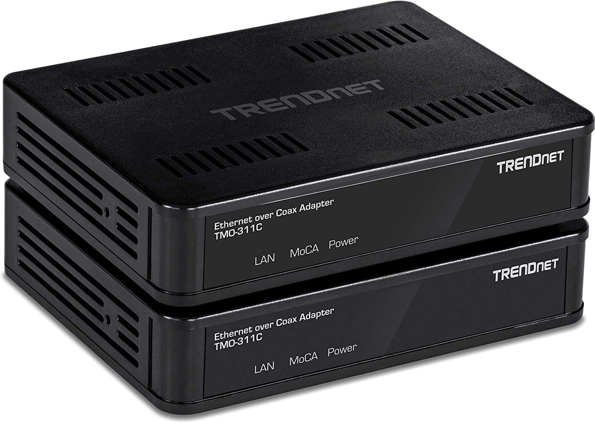 TRENDnet Ethernet Over Coax Adapter,(2-Pack), Backward Compatible with MoCA 2.0, Gigabit LAN Port, Supports Net Throughput Up to 1Gbps, Supports Up to 16 Nodes on One Network, Black, TMO-311C2K 2-Pack MoCA 2.0