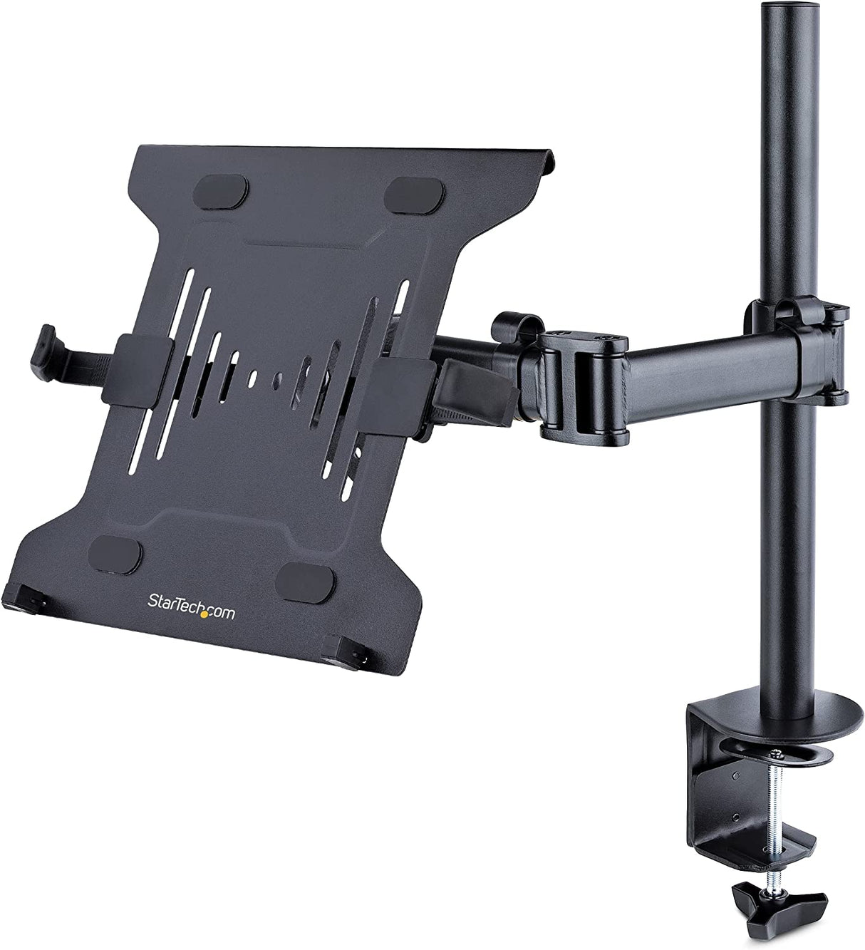 StarTech.com Laptop Desk Mount - Monitor and Laptop Mount - Displays up to 34in (8kg/17.6lb) & Laptops (4.5kg/9.9lb) - Articulating VESA Laptop Tray Arm - Clamp / Grommet Mount (A-Laptop-Desk-Mount) Black Dual Joint Arm - Monitor or Laptop