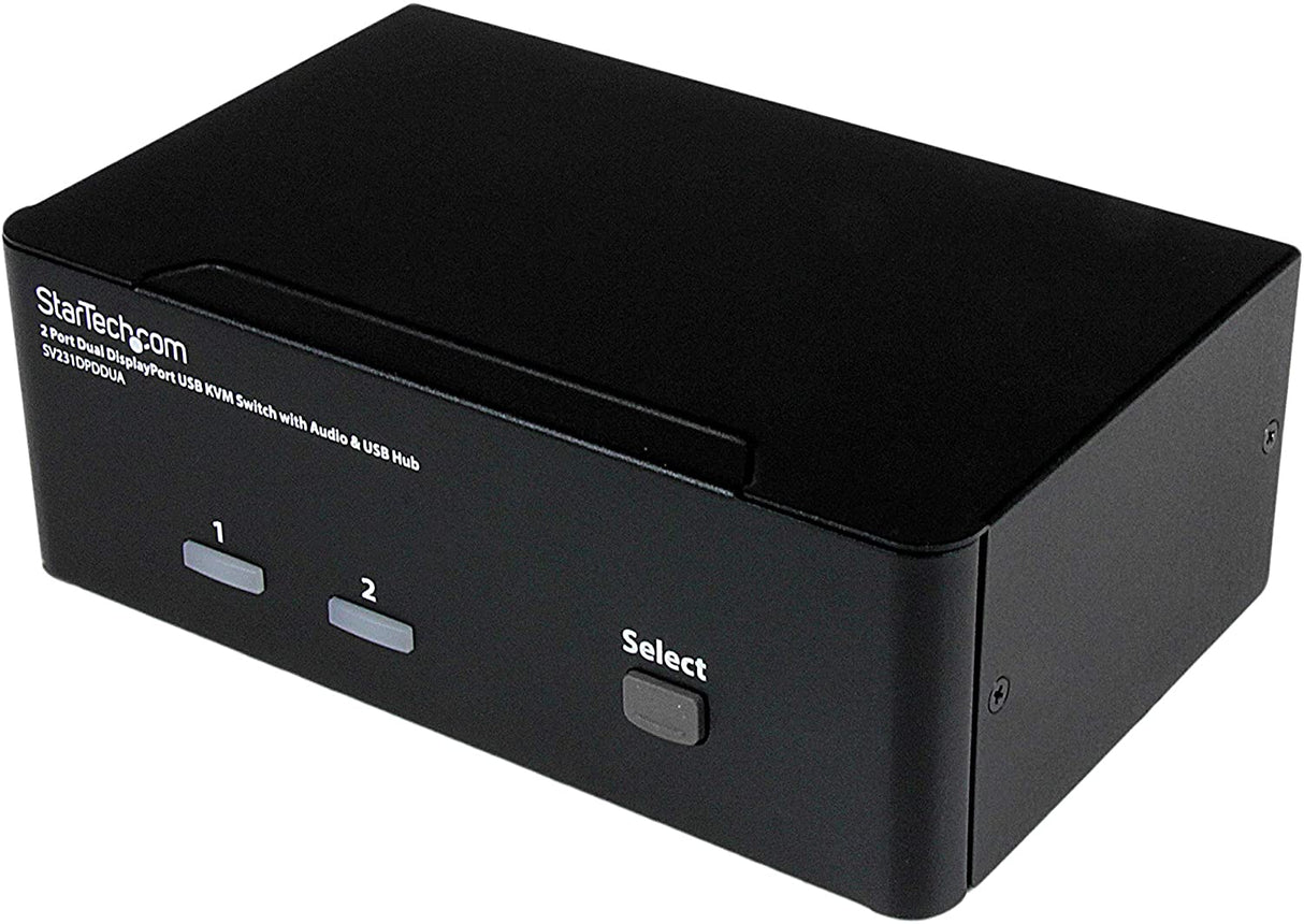 StarTech.com Dual Monitor DisplayPort KVM Switch - 2 Port - USB 2.0 Hub - Audio and Microphone - DP KVM Switch (SV231DPDDUA) Black 2 Port DisplayPort | Dual Monitor Single