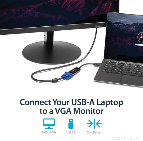 StarTech.com USB 3.0 to VGA Adapter - Slim Design - 1920x1200 - External Video & Graphics Card - Multi-Monitor Display Adapter - Supports Windows (USB32VGAES)