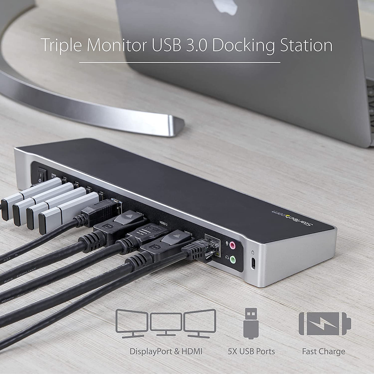 StarTech.com Triple Monitor USB 3.0 Laptop Docking Station - 4K HDMI, 2x DisplayPort - Universal USB Dock for Windows & Mac OS (10.14 & Above) (USB3DOCKH2DP) 3 x monitor|5 x USB-A 3.0