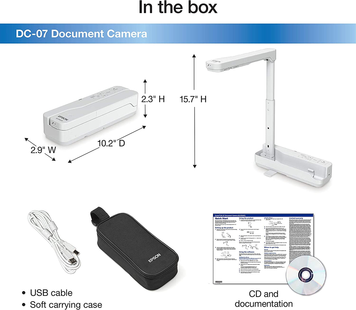 Epson DC-07 Portable Document Camera with USB Connectivity and 1080p Resolution,White DC-07 - 1080p, 8x Digital Zoom