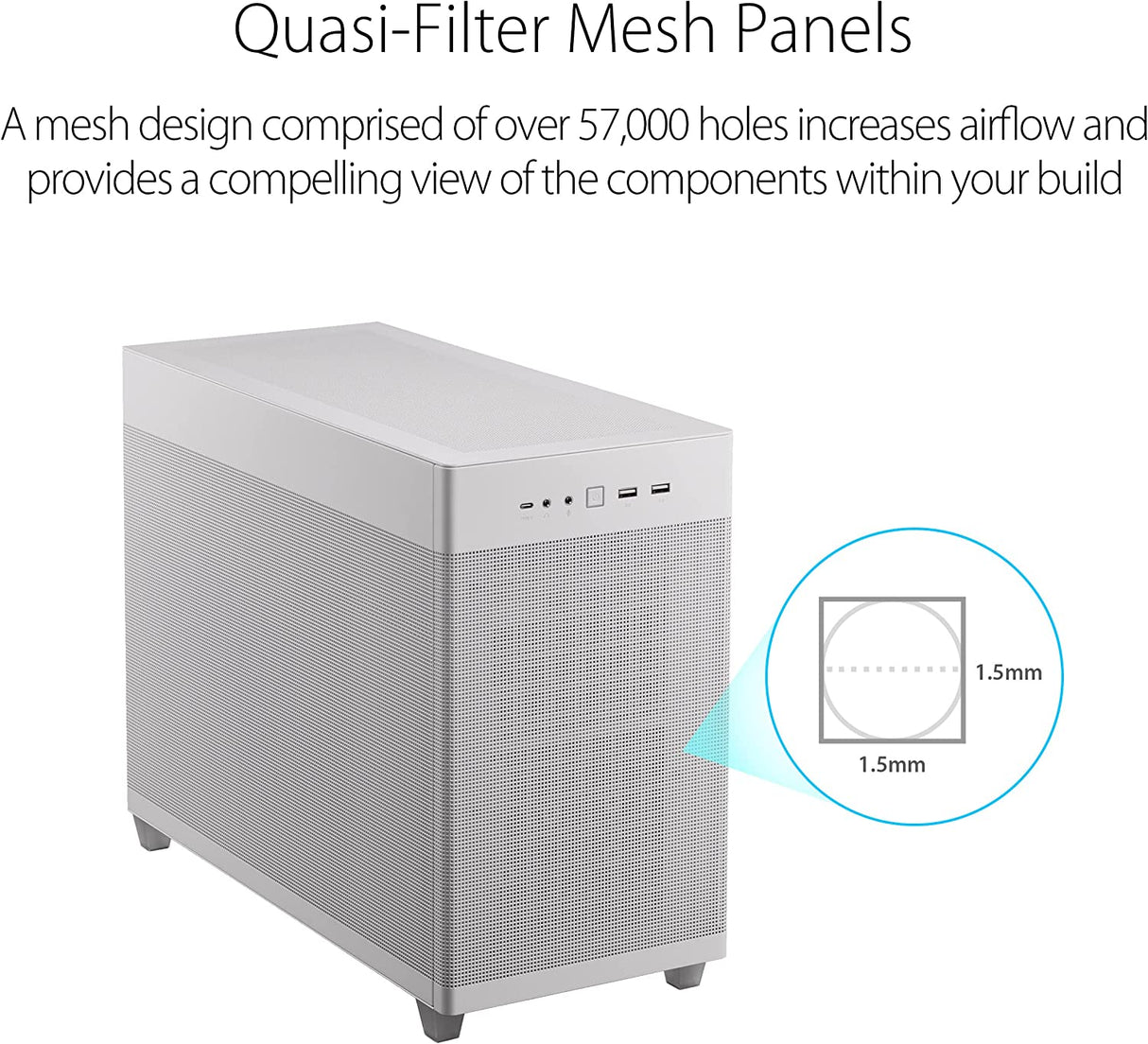 ASUS Prime AP201 33-Liter MicroATX White case with Tool-Free Side Panels and a Quasi-Filter mesh, with Support for 360 mm Coolers, Graphics Cards up to 338 mm Long, and Standard ATX PSUs