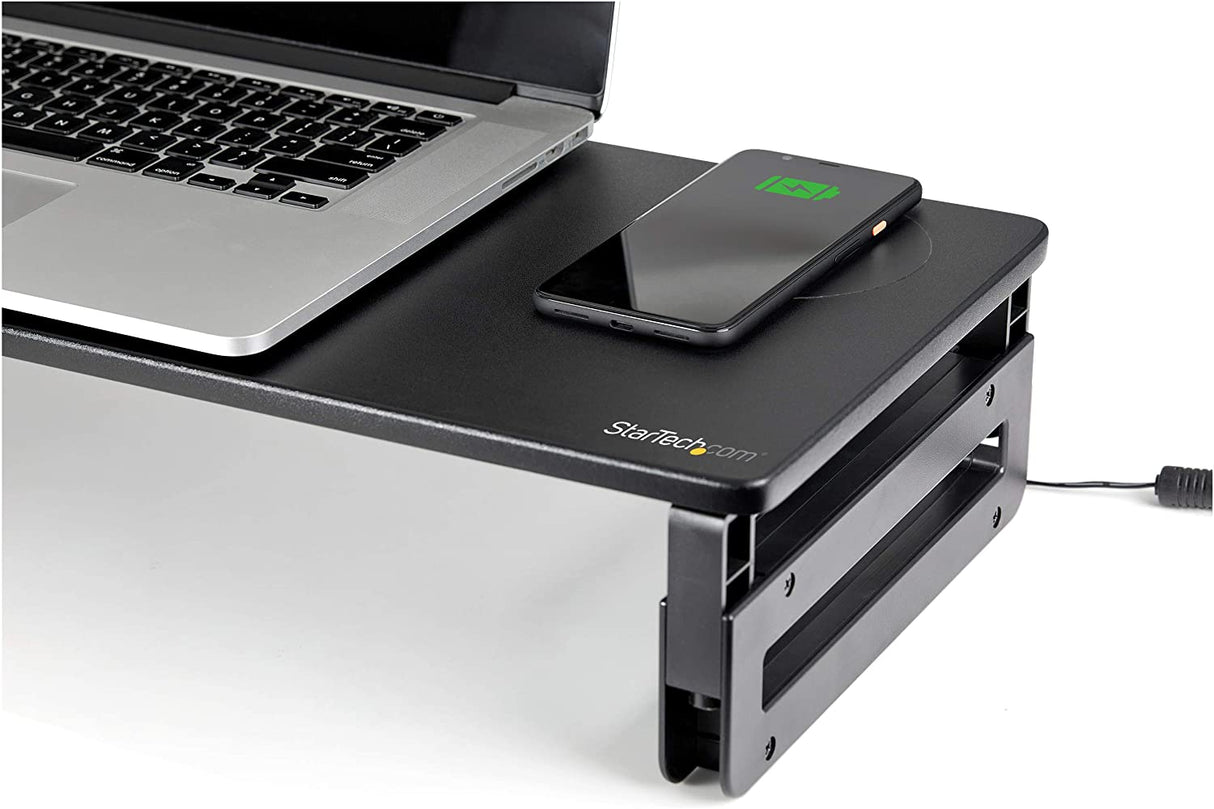 StarTech.com Monitor Riser Stand with Wireless Charging Pad - 15W Qi Charger (Fast Wireless Charge) - Height Adjustable Computer Monitor/Laptop Riser Stand for Desk w/Phone/Tablet Charger (MONSTADQI)