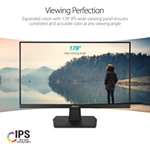 Asus VA24EHE 23.8” Monitor, 1080P, Full HD, IPS, 75Hz, HDMI D-Sub DVI-D, Adaptive-Sync / FreeSync, VESA wall mountable, Eye Care, Flicker-free and Low Blue Light 23.8" IPS 75hz Frameless (?VA24EHE)