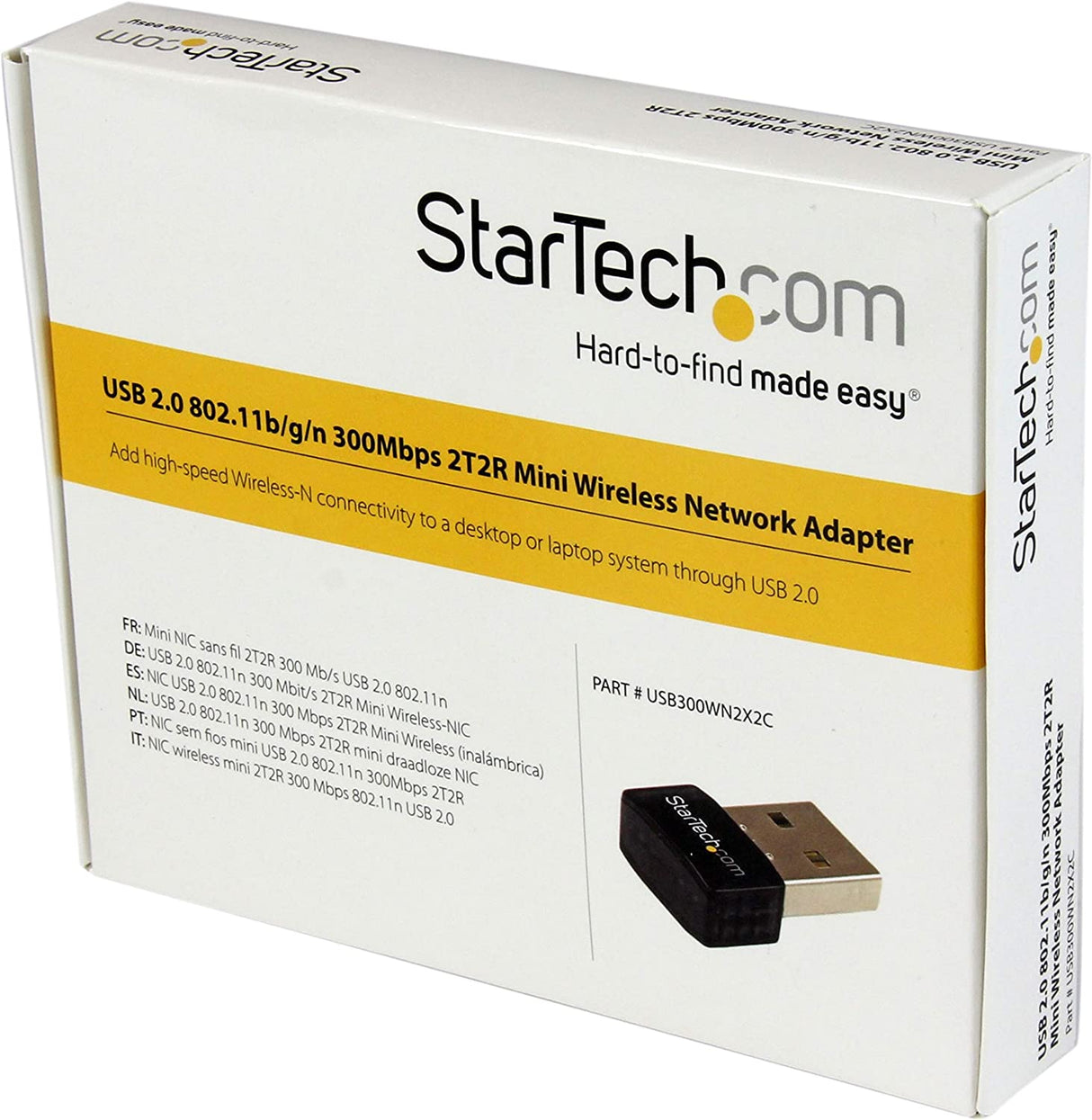 StarTech.com USB 2.0 300 Mbps Mini Wireless-N Network Adapter - 802.11n 2T2R WiFi Adapter - USB Wireless Adapter - N300 Wireless NIC (USB300WN2X2C),Black