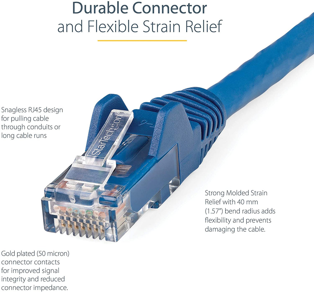 StarTech.com 50ft (15m) CAT6 Ethernet Cable - LSZH (Low Smoke Zero Halogen) - 10 Gigabit 650MHz 100W PoE RJ45 UTP Network Patch Cord Snagless w/Strain Relief - Blue CAT 6, ETL Verified (N6LPATCH50BL)