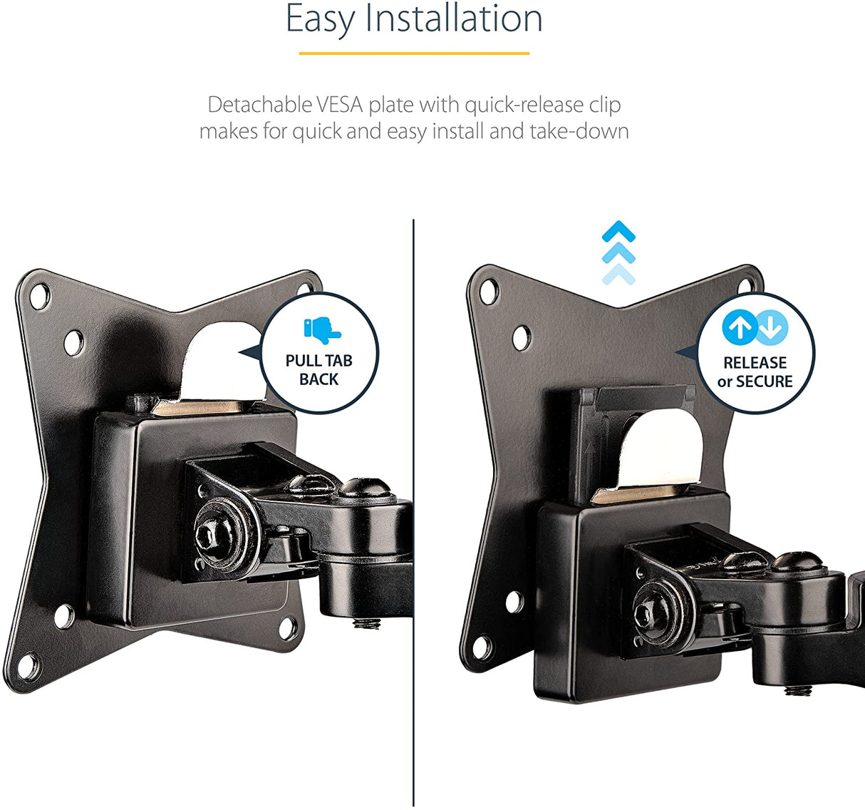 StarTech.com Desk Mount Monitor Arm for Single VESA Display up to 32" or 49" Ultrawide 8kg/17.6lb - Full Motion Articulating & Height Adjustable - C-Clamp, Grommet - Single Monitor Arm (ARMPIVOTE2)