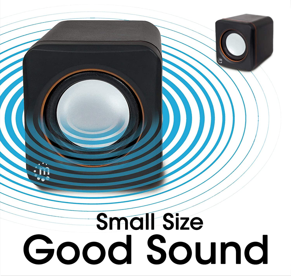 Manhattan USB Powered Stereo Speaker System - Small Size - with Volume Control & 3.5 mm Aux Audio Plug to Connect to Laptop, Notebook, Desktop, Computer - 3 Yr Mfg Warranty - Black Orange, 161435