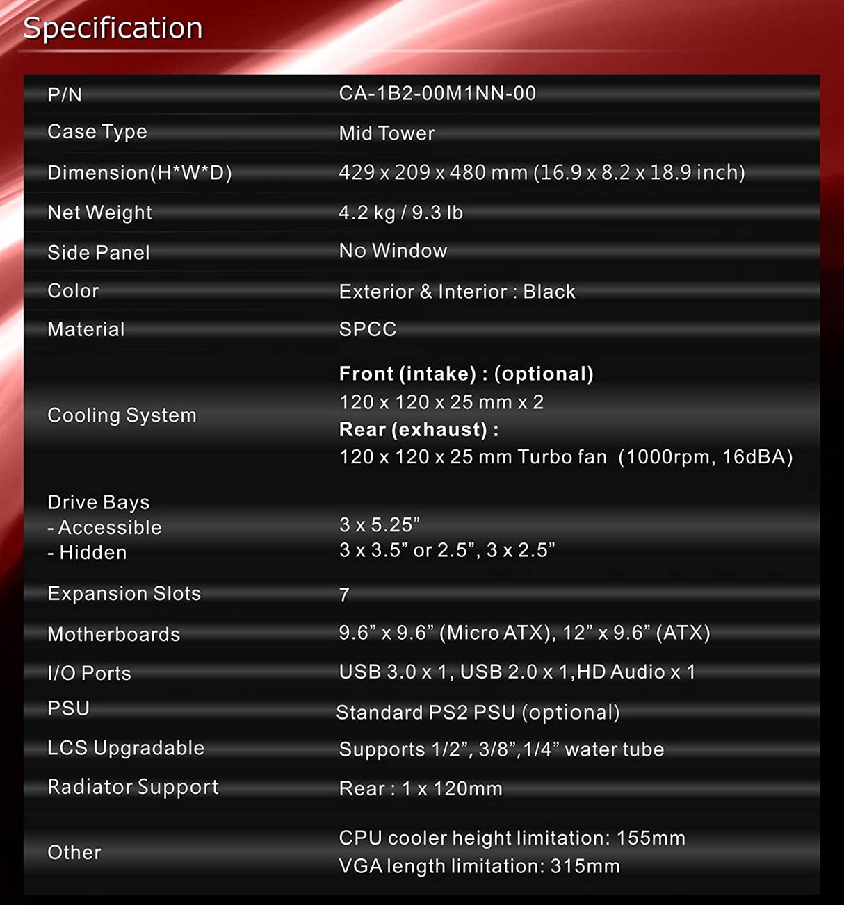 Thermaltake Versa H21 SPCC ATX Mid Tower Computer Chassis CA-1B2-00M1NN-00,Black