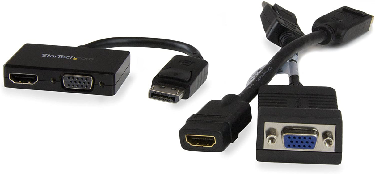 StarTech.com 2 in 1 Displayport Adapter - DisplayPort to HDMI or VGA - DisplayPort Adapter - 1920x1200 - Travel Adapter (DP2HDVGA) VGA - HDMI (Black) DisplayPort (Input)