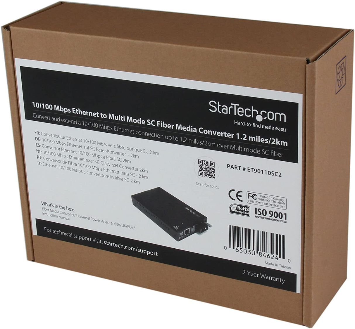 StarTech.com 10/100 Mbps Multi Mode Fiber Media Converter SC - Up to 1.2 miles/2km (ET90110SC2) Chassis Mount 2km | 10/100 Mbps
