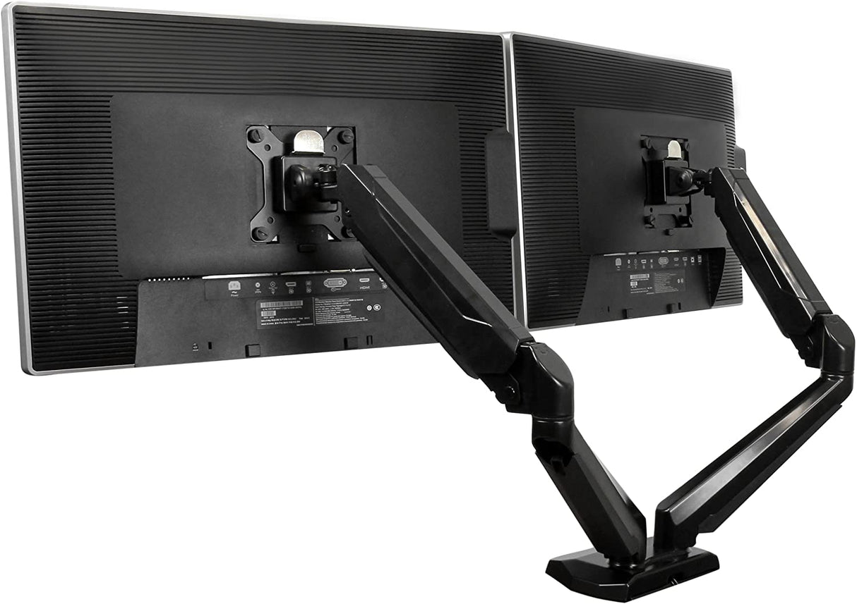 StarTech.com Desk Mount Dual Monitor Arm - Adjustable - Supports Monitors 12” to 30” - Full Motion VESA Mount Double Monitor Arm - Desk Clamp - Black (ARMSLIMDUO) Desk Mount - Pass-thru USB & Audio Full Motion Spring Arms