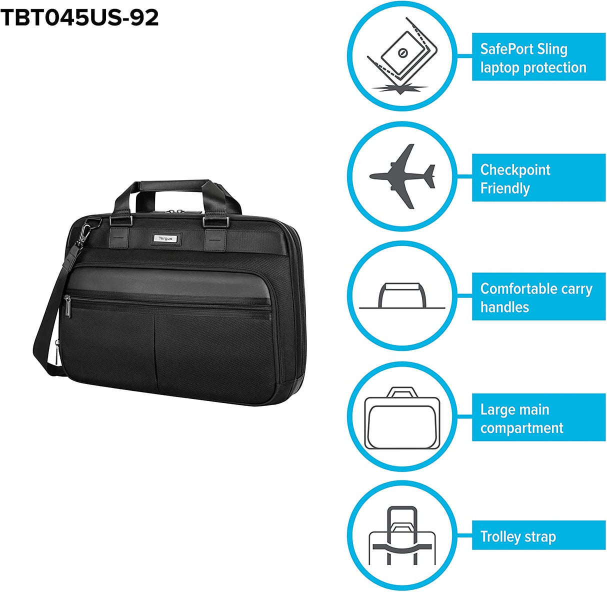 Targus Mobile Elite Laptop Bag for 15.6-inch Laptops, TSA Checkpoint-Friendly Design, Messenger Bag for Men /Women, Computer Bag & Laptop Case for Mac/PC/Dell/Lenovo/HP, Black (TBT045US) Business Topload
