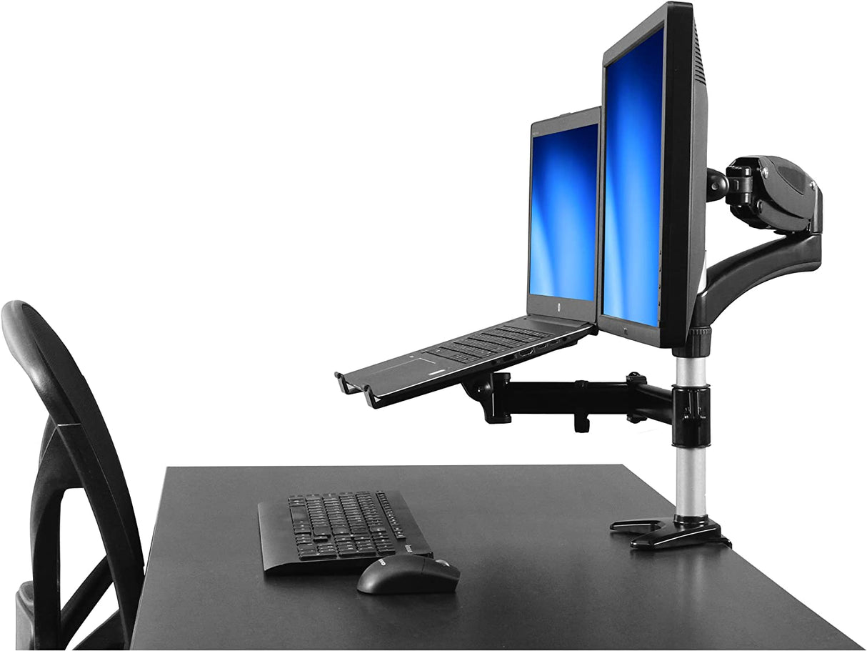 StarTech.com Laptop Monitor Stand - Computer Monitor Stand - Full Motion Articulating - VESA Mount Monitor Desk Mount (ARMUNONB) Black Dual Arms - Monitor & Laptop