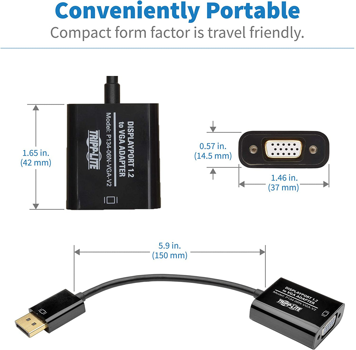 Tripp Lite DisplayPort to VGA Adapter Cable Active Converter Displayport 1.2 DP to VGA DP2VGA 6in (P134-06N-VGA-V2), Black DP 1.2 to VGA Active (6")