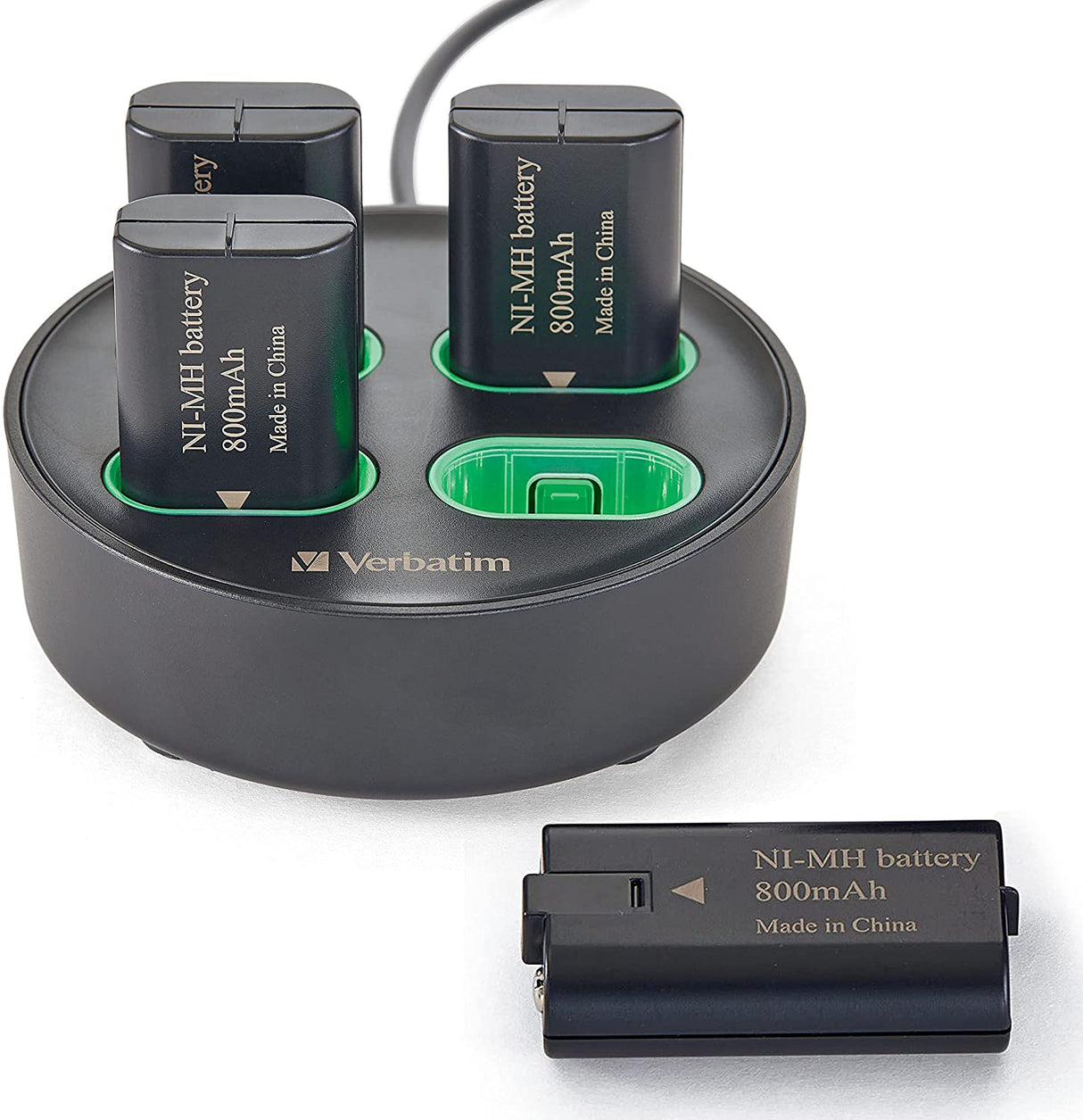 Verbatim Charging Stand with 4 x 800mAh Rechargable Battery Packs for use with Xbox Controllers Xbox Series X, Xbox Series S, Xbox One X, Xbox One S Charging Stand/Four Rechargeable Batteries