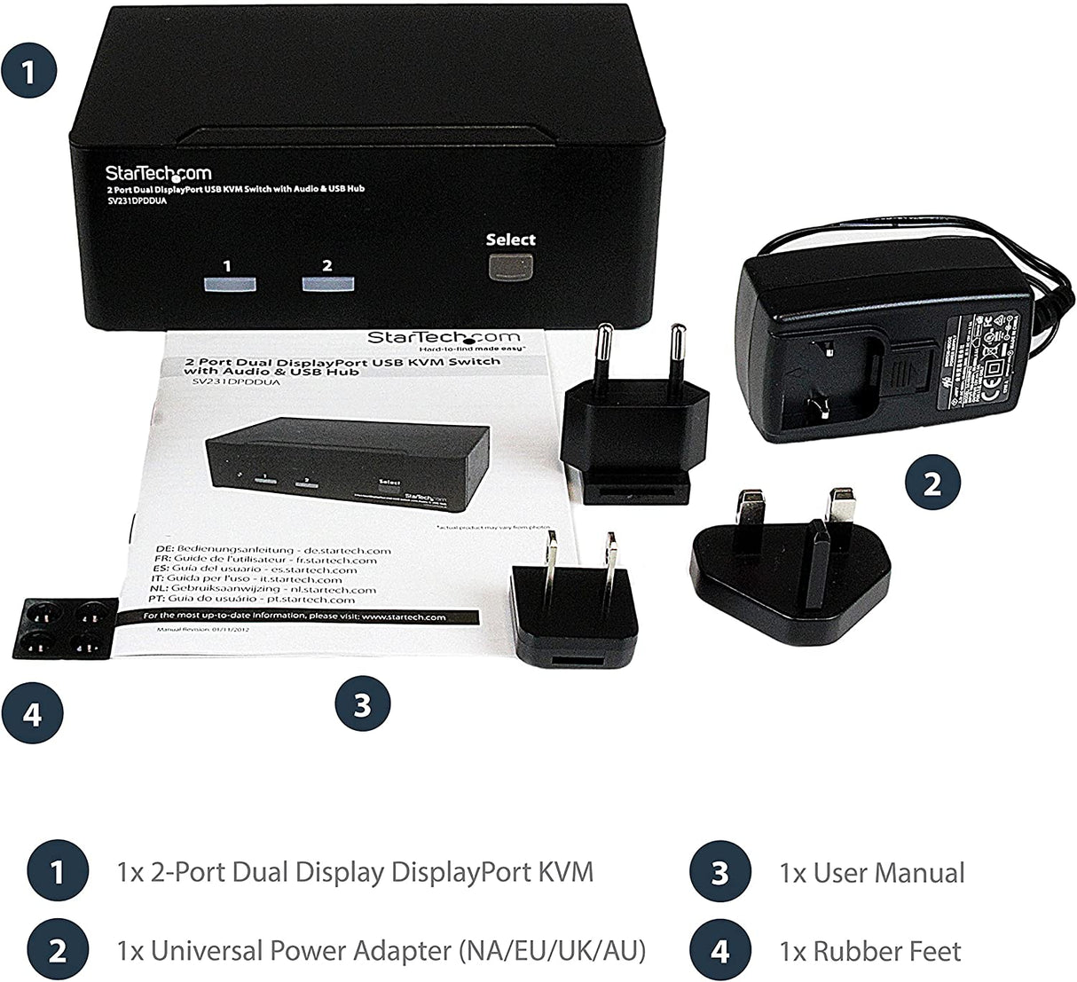 StarTech.com Dual Monitor DisplayPort KVM Switch - 2 Port - USB 2.0 Hub - Audio and Microphone - DP KVM Switch (SV231DPDDUA) Black 2 Port DisplayPort | Dual Monitor Single