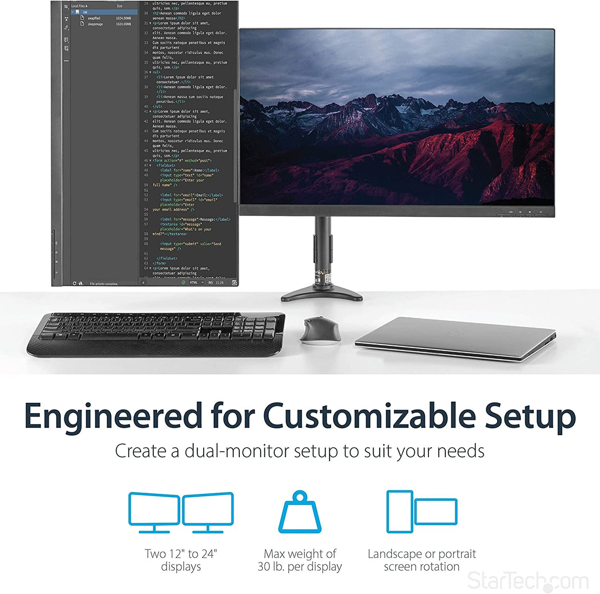 StarTech.com Desk Mount Dual Monitor Arm - Articulating - Supports Monitors 12'' to 24'' - Adjustable VESA Monitor Arm - Grommet or Desk Mount - Black (ARMDUAL) Desk Mount Articulating Arms