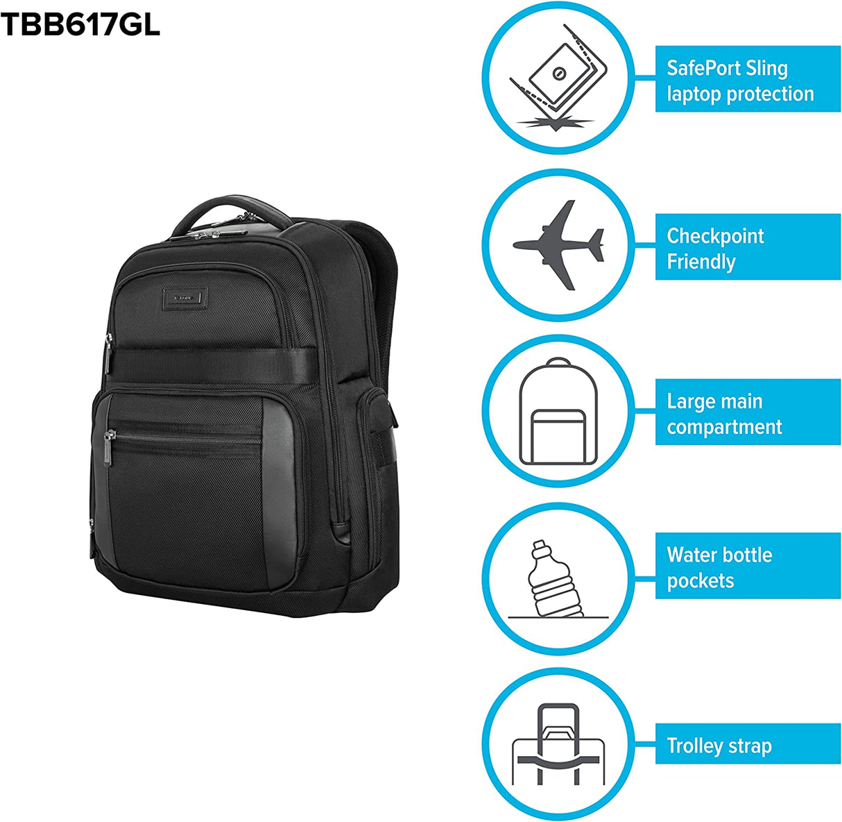 Targus Mobile Elite TBB617GL Carrying Case (Backpack) for 15" to 16" Notebook - Black - TAA Compliant