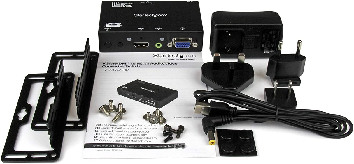 StarTech.com 2x1 VGA + HDMI to HDMI Switch / Selector Box - 1080p Multi Video Input Automatic Switcher - 2 Computers In 1 Monitor Out (VS221VGA2HD)