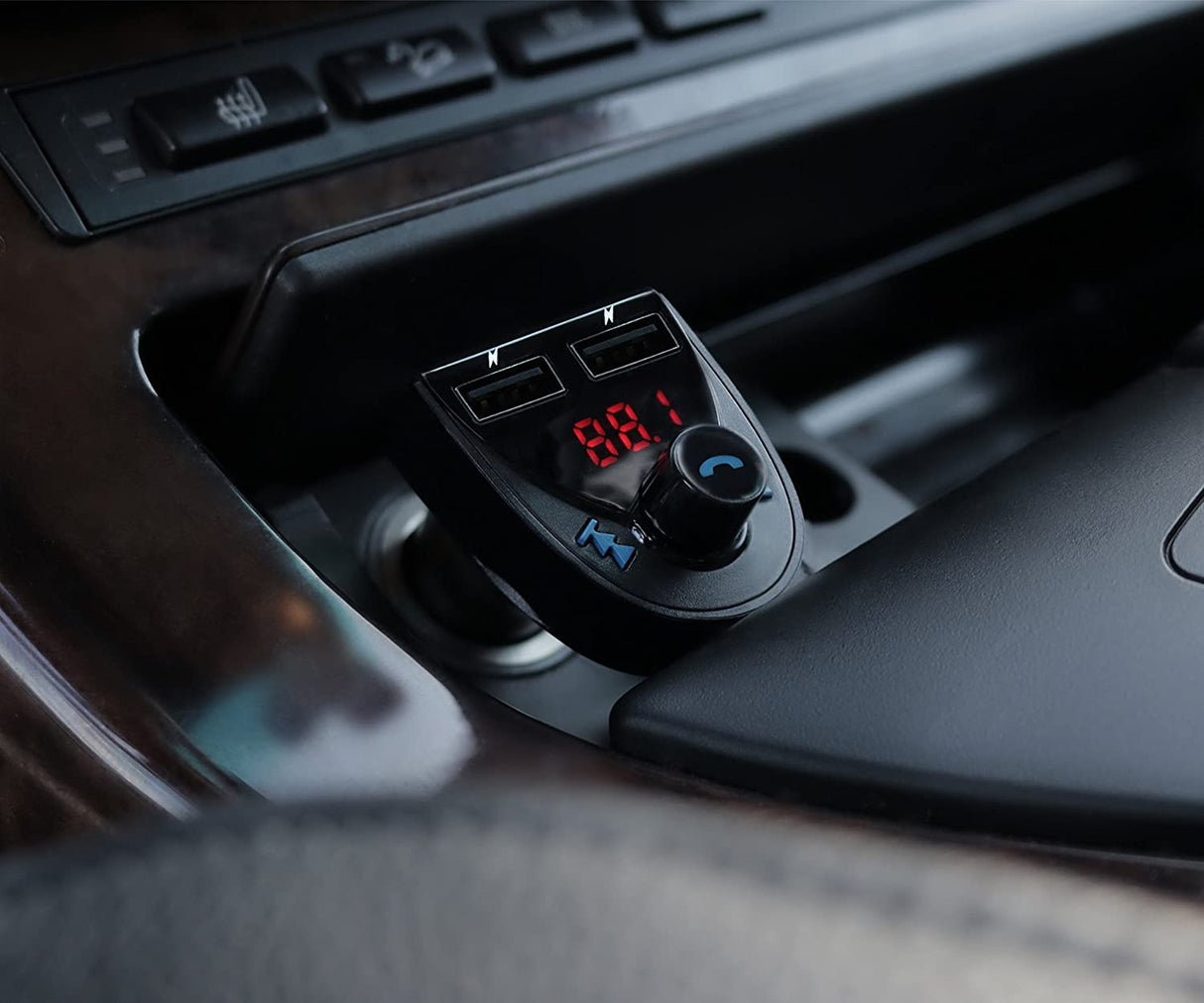 Aluratek Bluetooth Car Audio Receiver and FM Transmitter with Mic for Hands-Free Calls (ABF01F), Blue