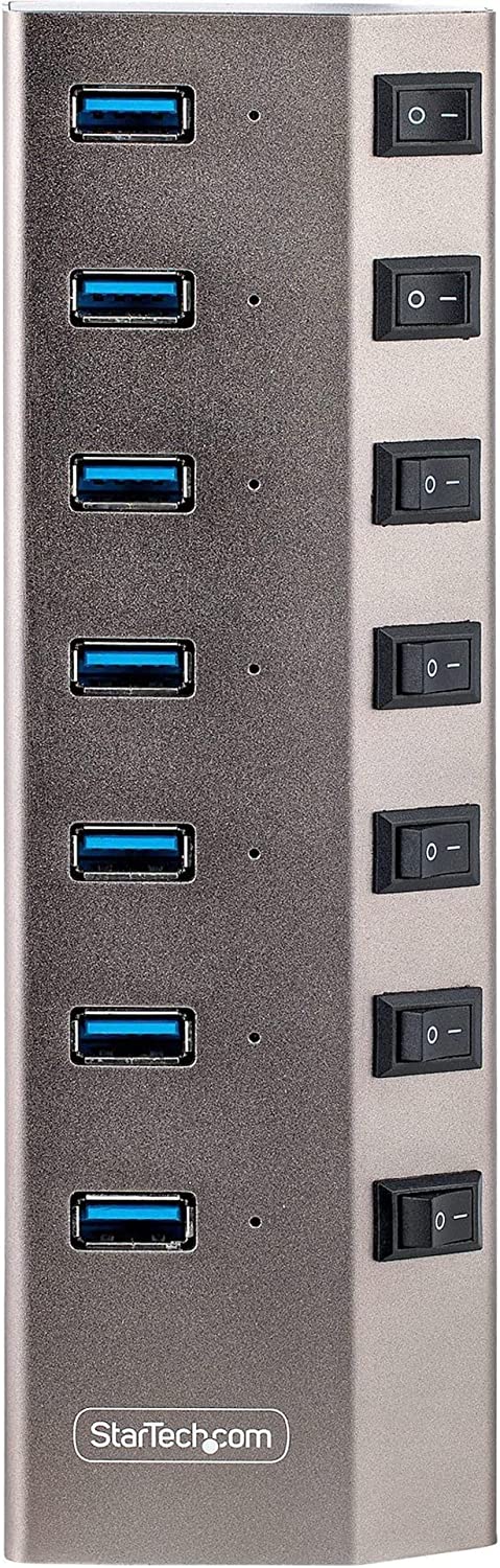 StarTech.com 7-Port Self-Powered USB-C Hub with Individual On/Off Switches, USB 3.0 5Gbps Expansion Hub w/Power Supply, Desktop/Laptop USB-C to USB-A Hub, USB Type C Hub w/BC 1.2 (5G7AIBS-USB-HUB-NA) 7 port USB-A or USB-C source