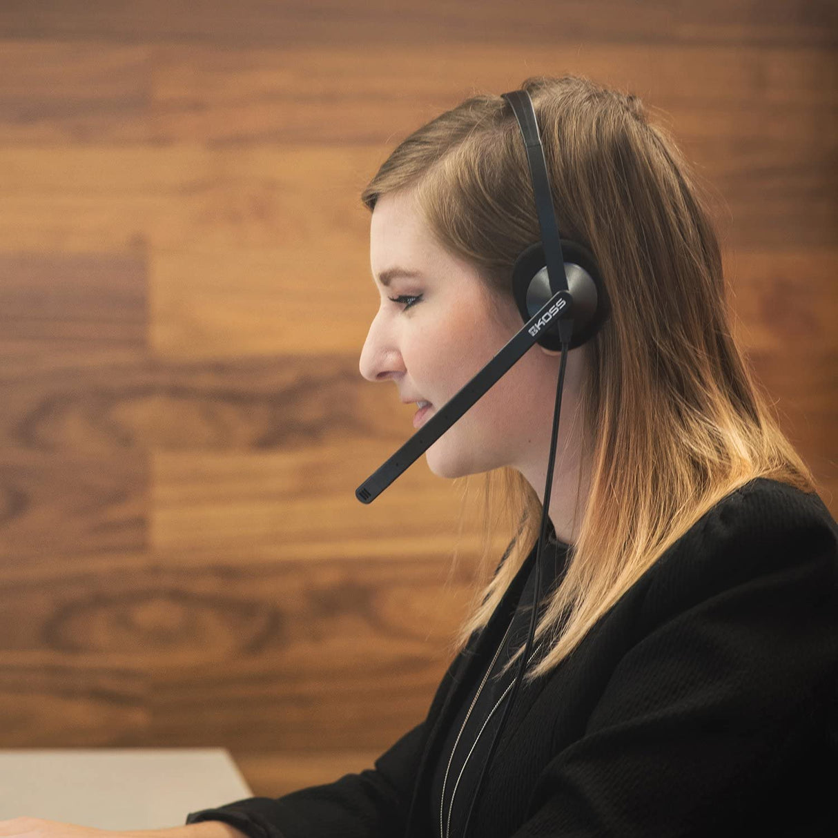 Koss CS200 USB Double-Sided On-Ear Communication Headset, Noise-Cancelling Electret Microphone, Flexible Microphone Arm, Wired with USB Plug, Black