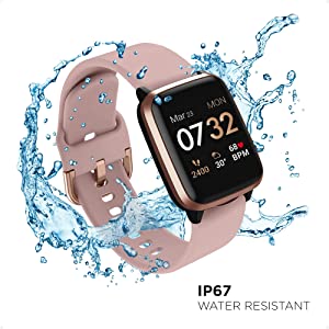 iTouch Kendall + Kylie Smartwatch iPhone and Android Compatible, Pedometer, Walking and Running Tracker for Women and Men (Rose Gold Case and Blush/Black Logo Interchangeable Straps) Rose Gold Case - Blush/Black Logo Straps