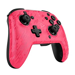 PDP Gaming Faceoff Deluxe Wireless Switch Pro Controller - Pink Camo / Camouflage - Officially Licensed by Nintendo - Customizable buttons, sticks, triggers, and paddles - Motion Sensing Controllers Pink Camo Wireless Controller