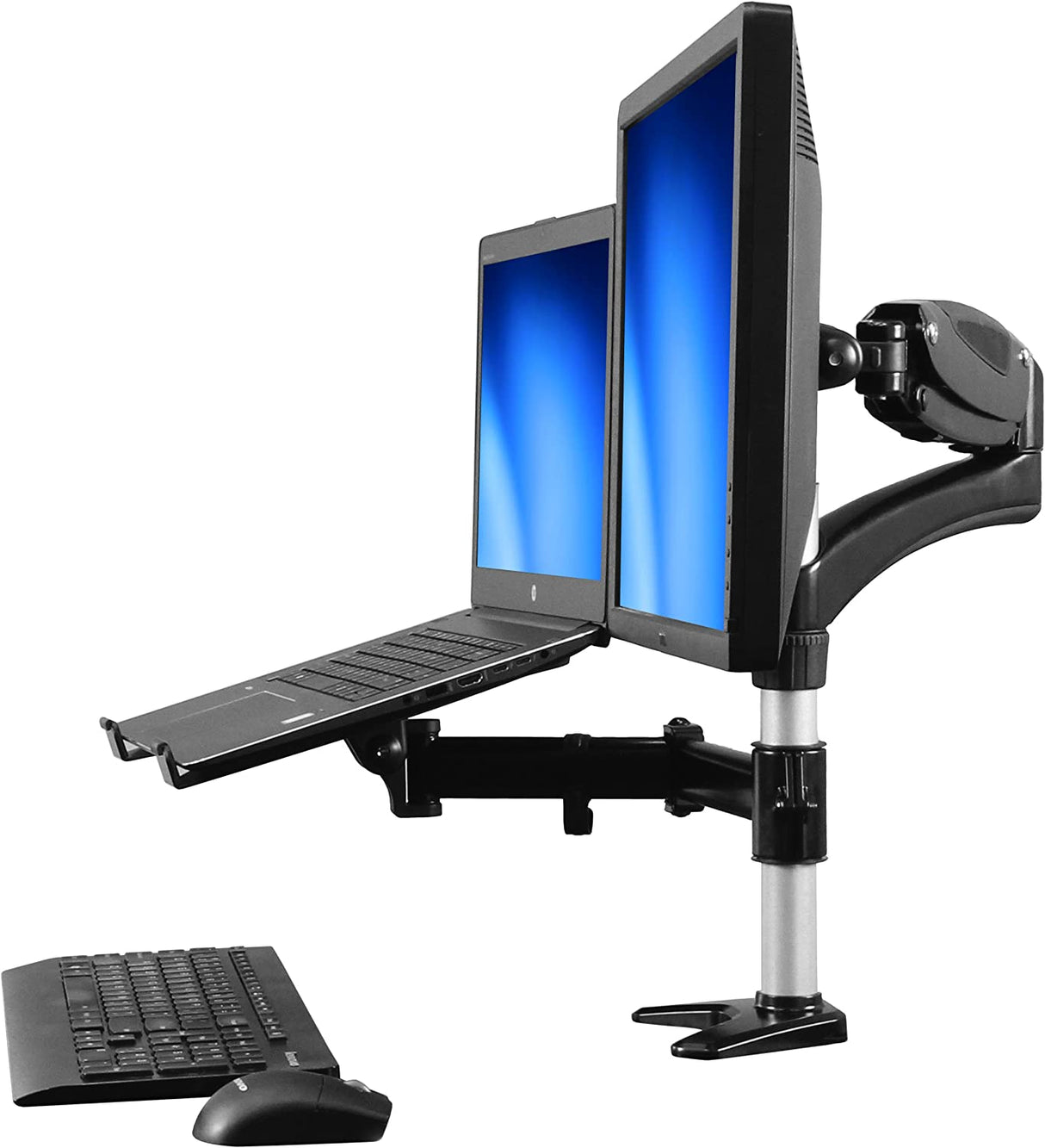 StarTech.com Laptop Monitor Stand - Computer Monitor Stand - Full Motion Articulating - VESA Mount Monitor Desk Mount (ARMUNONB) Black Dual Arms - Monitor & Laptop