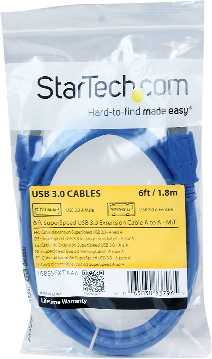 StarTech.com 6 ft SuperSpeed USB 3.0 Extension Cable A to A - M/F - 2m USB 3 Extension Cable (USB3SEXTAA6),Blue 6 ft Blue