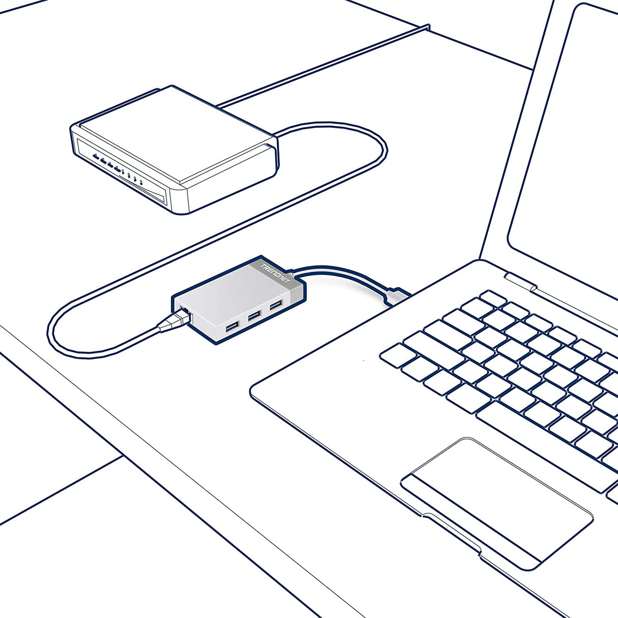 TRENDnet 3-Port Hub with 10/100/1000 Mbps Gigabit Ethernet Adapter (3 USB 3.0 Ports, A RJ45 Gigabit Ethernet Port), Support XP, Vista, Windows 7, 8, 1, 10, Mac OS 10.6-10.9, TU3-ETGH3 , red