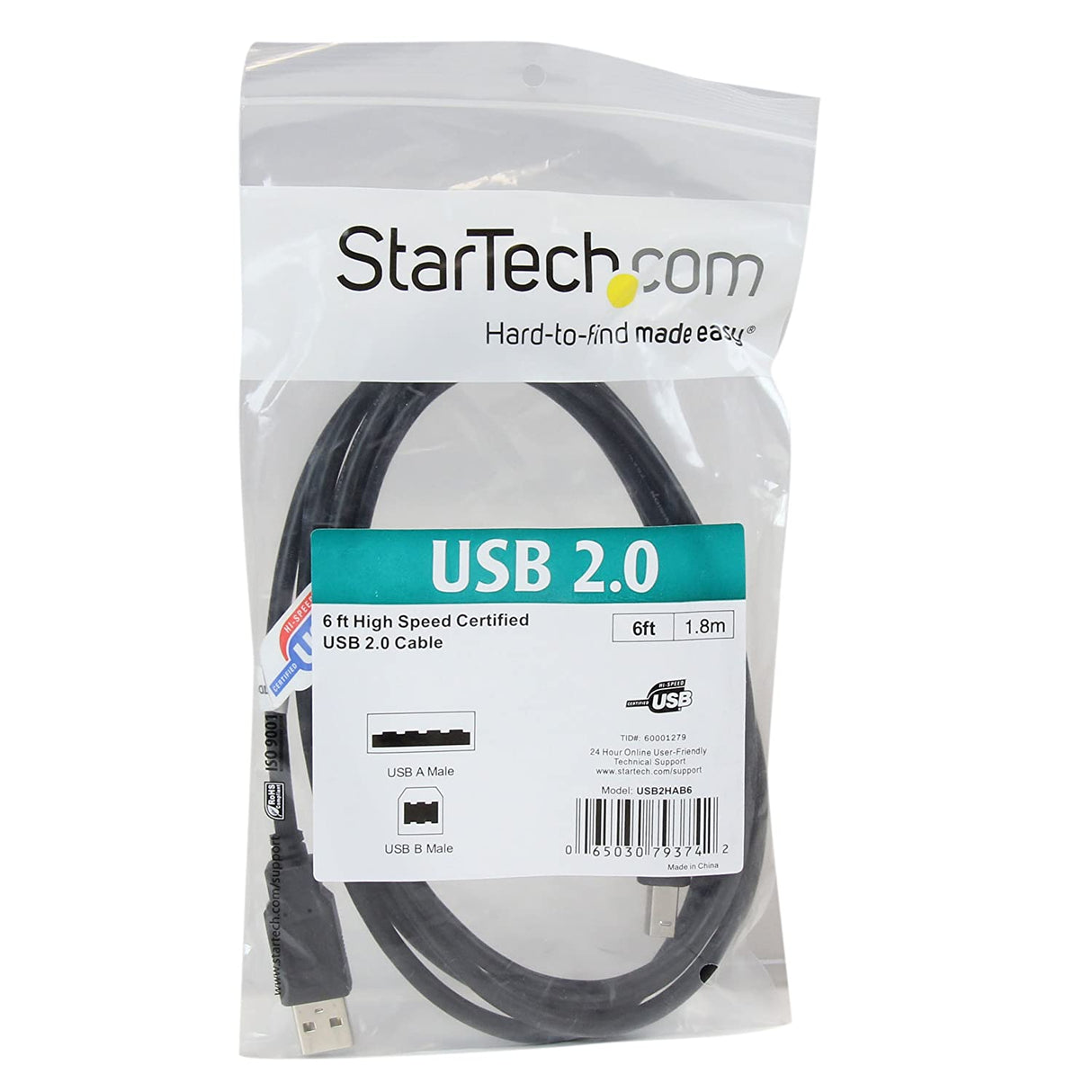 StarTech.com 6 ft. (1.8 m) USB Printer Cable - USB 2.0 A to B - Printer Cable - Black - USB A to B (USB2HAB6) Black 6 ft / 2m