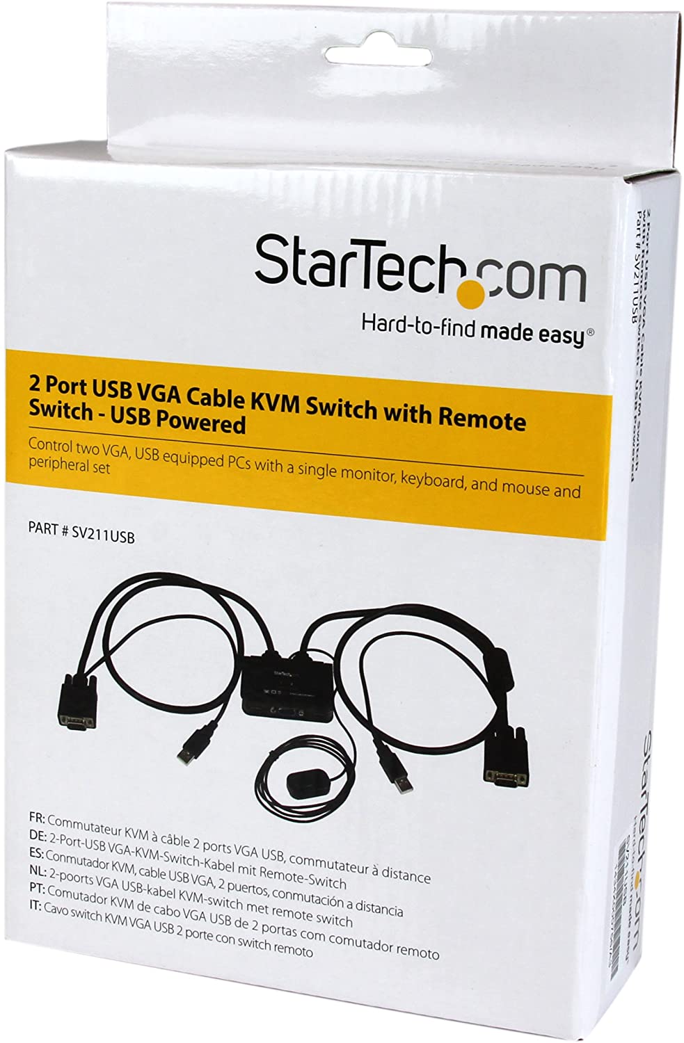 StarTech.com 2 Port USB VGA Cable KVM Switch - USB Powered with Remote Switch - KVM with VGA - Dual Port VGA KVM Switch (SV211USB),Black