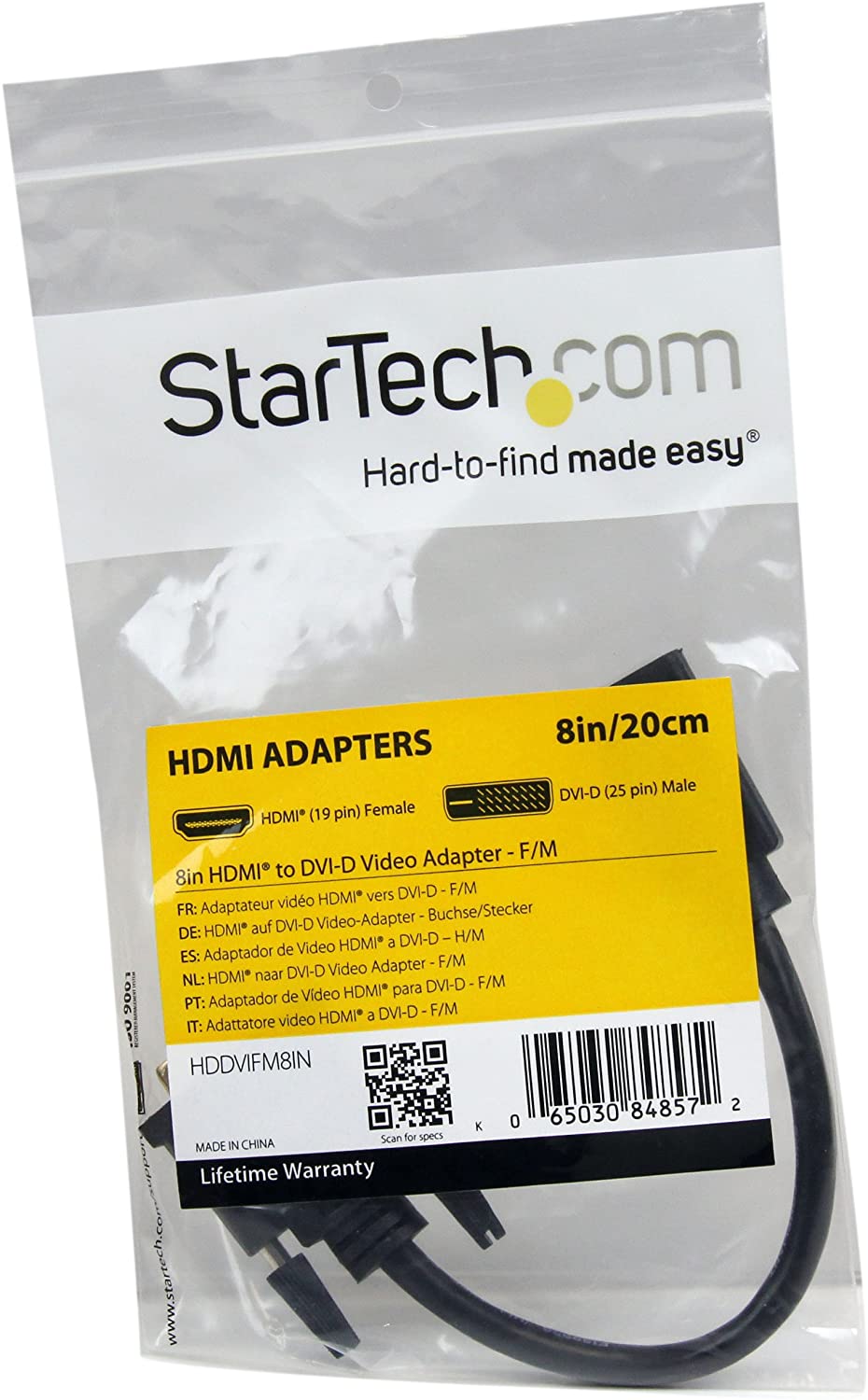 StarTech.com 8in HDMI to DVI-D Video Cable Adapter - HDMI Female to DVI Male - HDMI to DVI Dongle Adapter Cable (HDDVIFM8IN),Black