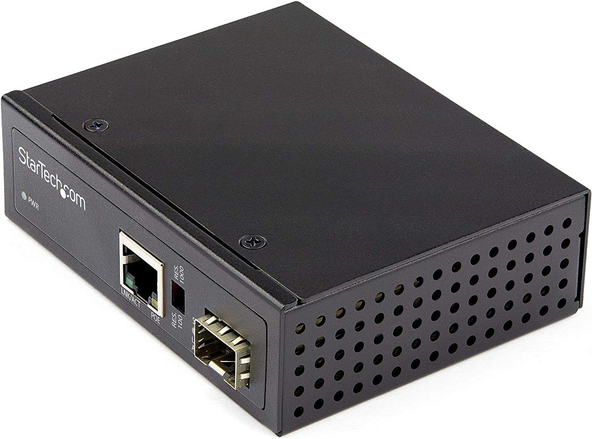StarTech.com PoE+ Industrial Fiber to Ethernet Media Converter 60W - SFP to RJ45 - Singlemode/Multimode Fiber to Copper Gigabit Ethernet - Compact Size - IP-30/ -40 to +75C (IMC1GSFP60W)