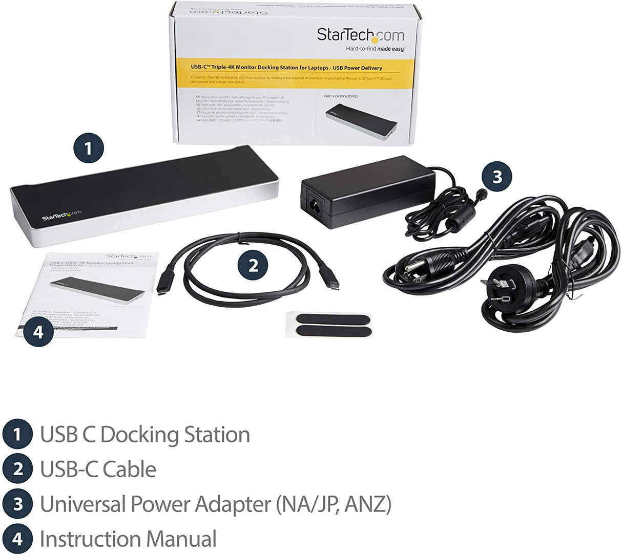 StarTech.com USB-C 4K Triple Display Laptop Docking Station with DisplayPort & HDMI - 60W PD - USB 3.1 Dock for Windows & MacBook Pro (DK30CH2DPPD) 60W Power Delivery | 3x USB-A 3.0 | 1x USB-A 3.0 Fast Charge Docking Station
