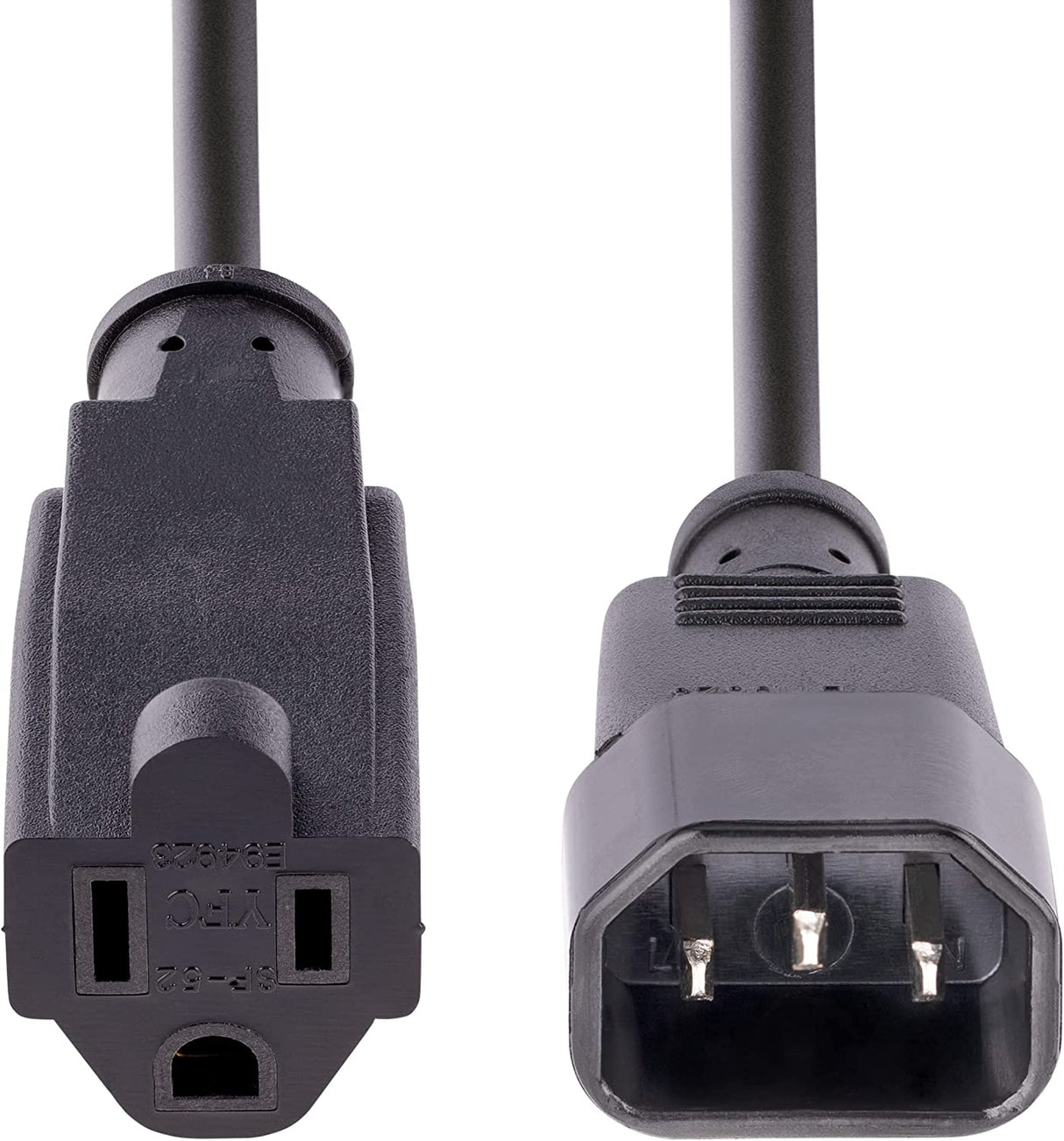 StarTech.com 3ft (1m) Power Extension Cord, IEC 320 C14 to NEMA 5-15R, 10A 125V, 18AWG, Computer Power Extension Cord, AC Outlet Extension Cable for Network Equipment (1415R-3F-POWER-CORD)