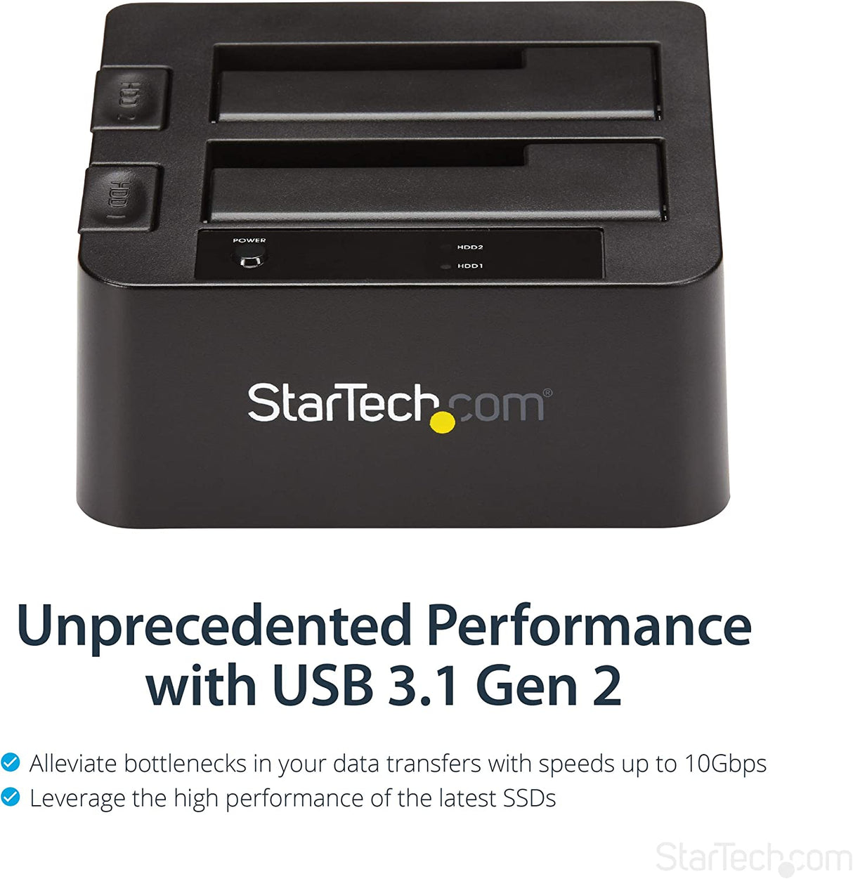 StarTech.com Dual-Bay USB 3.1 to SATA Hard Drive Docking Station, USB 3.1 (10 Gbps), External 2.5/3.5" SATA I/II/III, SSD/HDD Docking Station, Hot-Swap Hard Drive Bay, Top-Loading (SDOCK2U313)