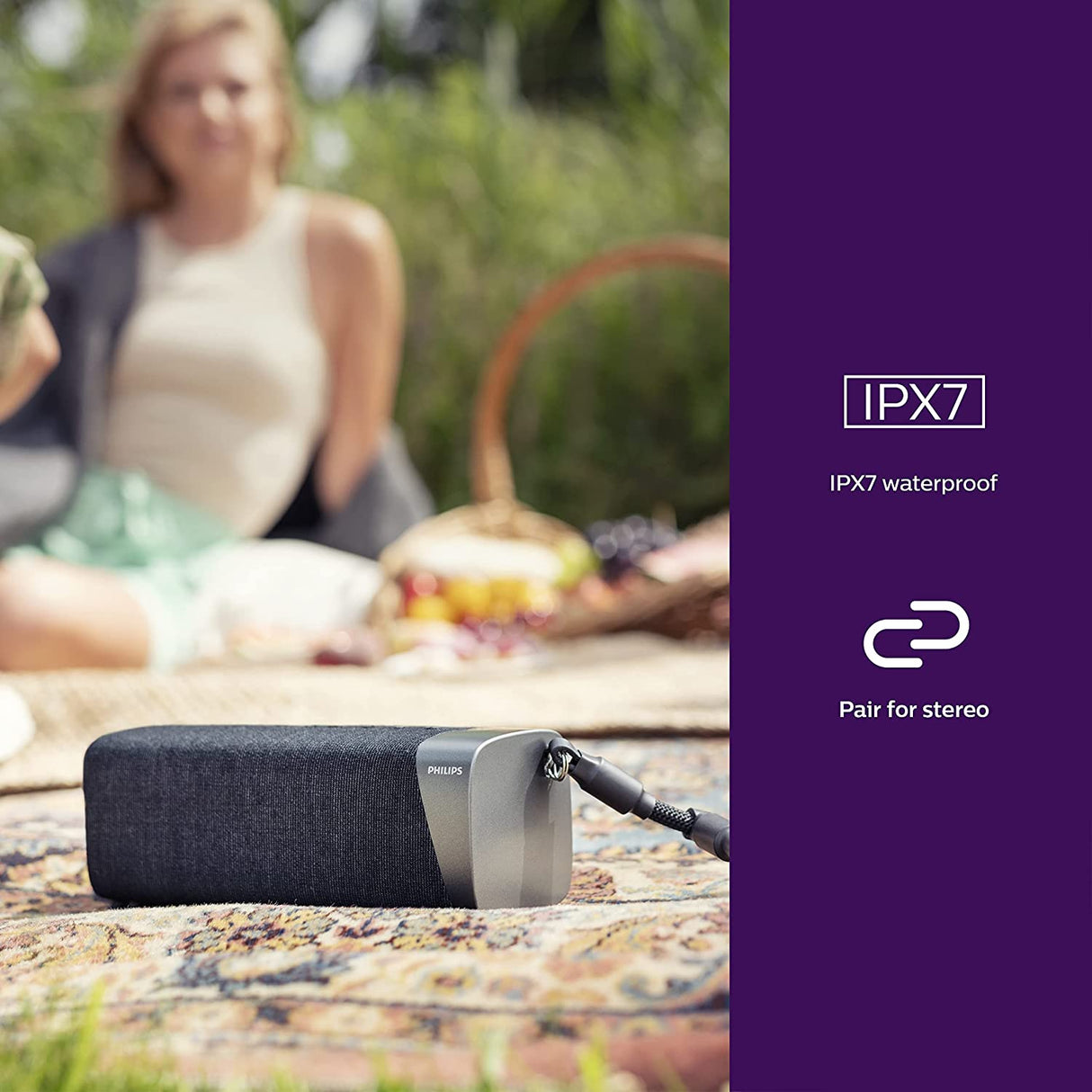 Philips S7505 Wireless Bluetooth Speaker with Built-in Power-Bank, Large Bold Sound, Up to 20 Hours Playtime, IPX7 Waterproof, Shower Ready, Large Size, TAS7505