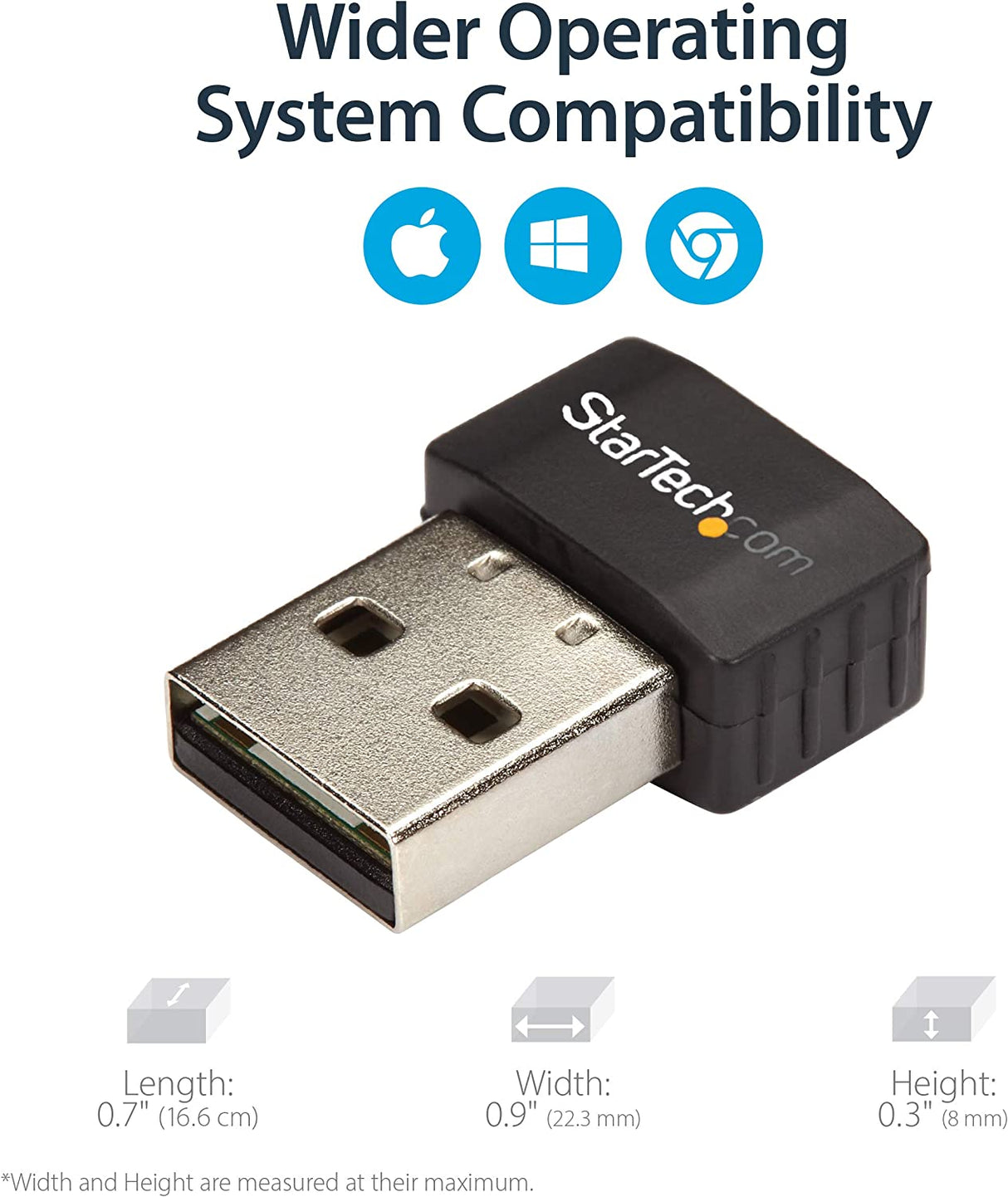 StarTech.com Wireless USB WiFi Adapter – Dual Band AC600 Wireless Dongle - 2.4GHz / 5GHz - 802.11ac Wi-Fi Laptop Adapter (USB433ACD1X1)