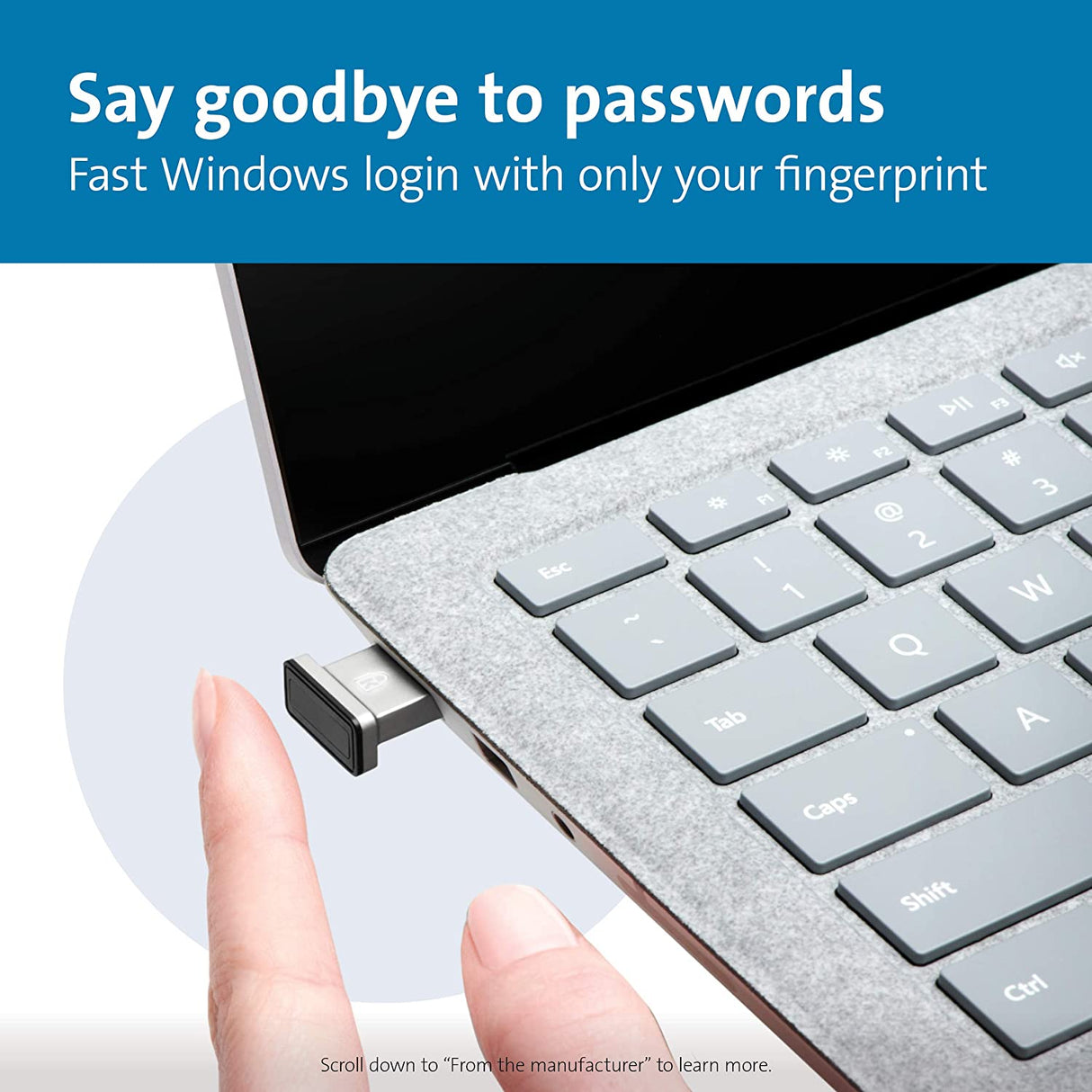 Kensington VeriMark IT Fingerprint Key - FIDO2/WebAuth, Windows Hello & Windows Hello for Business, for Multiple pc's (K64704WW) For fingerprint
