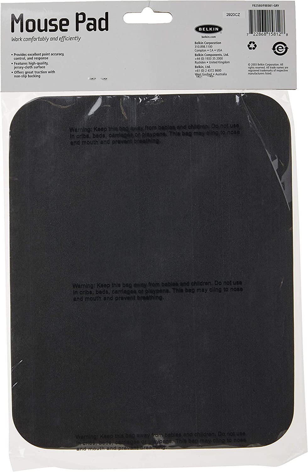 Belkin F8E081-GRY Standard Mouse Pad (Gray) GRAY 7.9'' x 9.8''